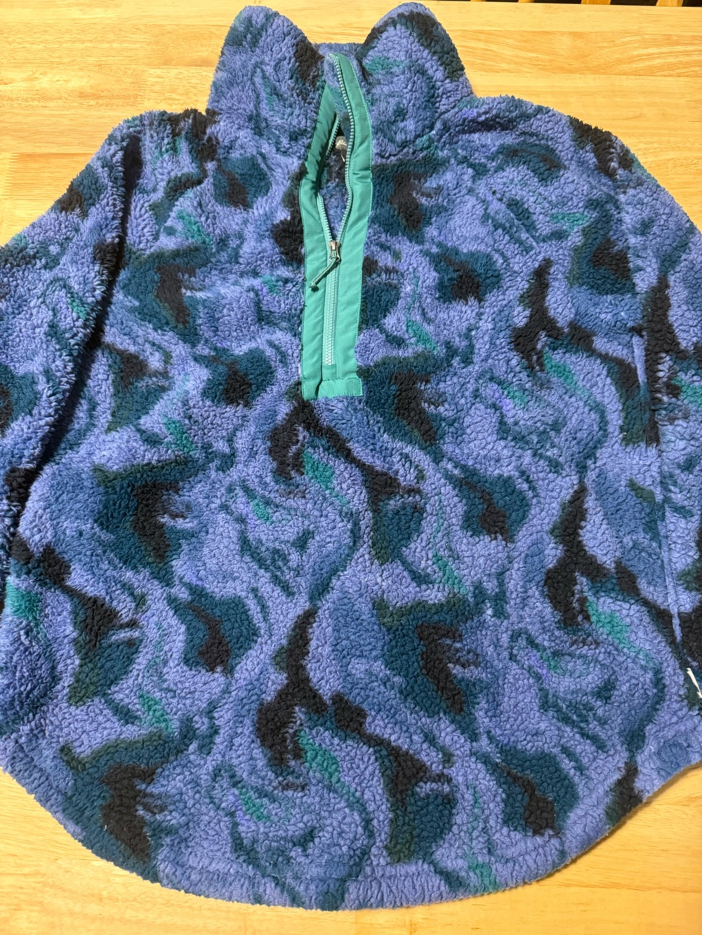 Eddie Bauer Women’s Small Blue Green Pattern Sherpa Fleece Quarter Zip